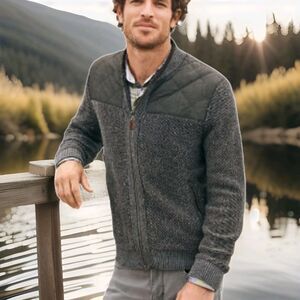 Tommy Bahama Cordillero Bomber Jacket Wool Blend Knit Gray/Blk Men's M